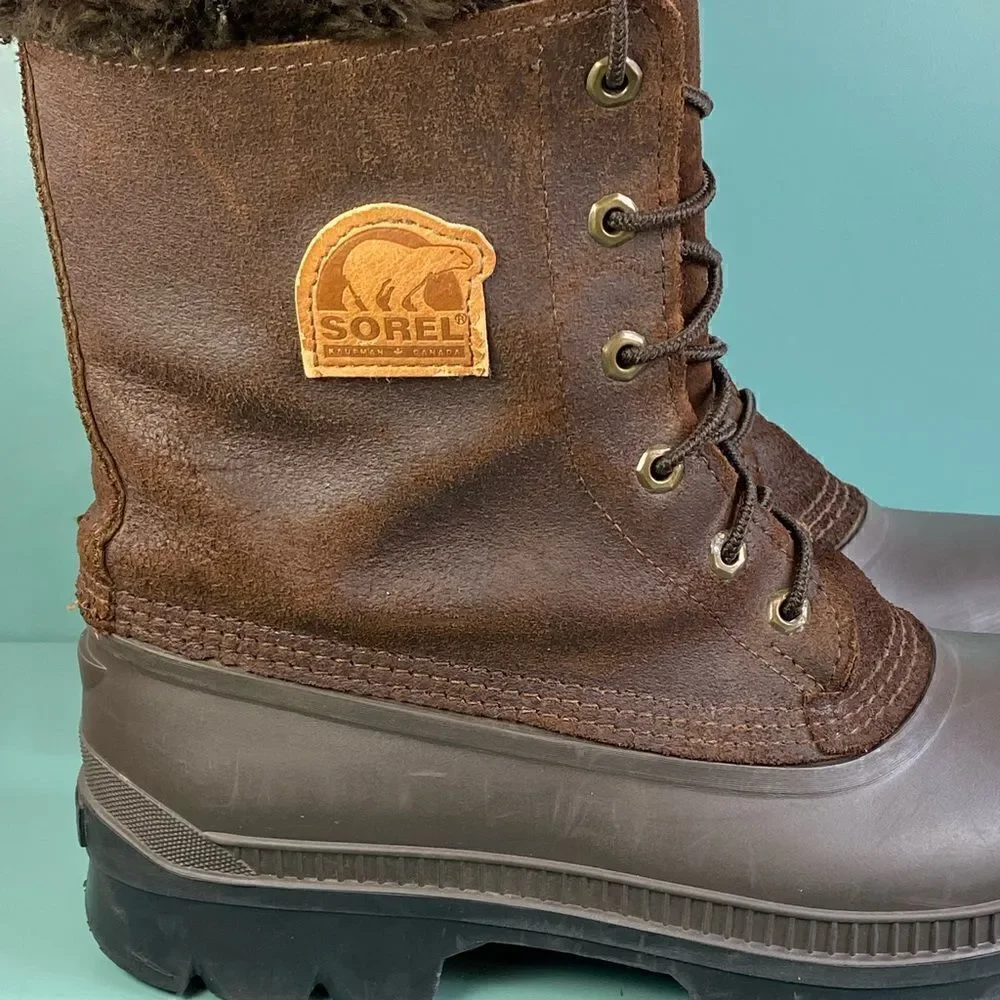 Sorel  VTG Kaufman Manitou Boots shoes Brown Rubber Leather Size 10 Mens